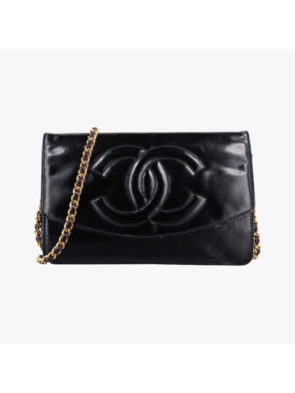 Chanel CC Logo Black Patent Shoulder Bag